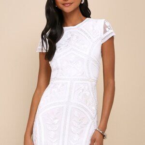 Lulus Spread Your Shine White Sequin Embroidered Bodycon Dress - Size S
